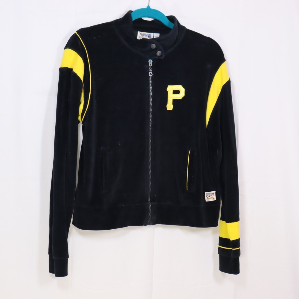 Cooperstown Collection Pirates Track Jacket Womens L Black Gold Velour MLB G-III
